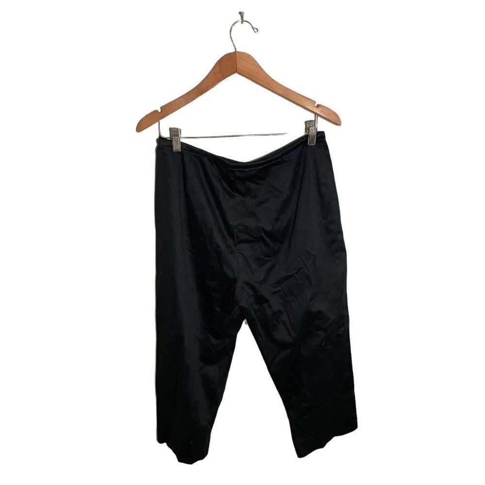 Eric Casual Grandma Cropped Pants Womens Size‎ 12 Flat Front Side Zip Black FLAW